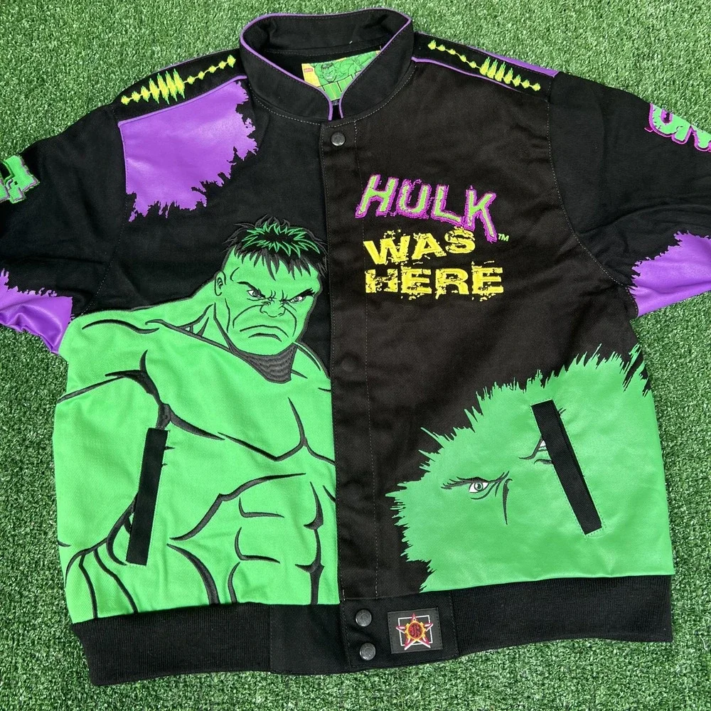 NWT VTG JH Design Hulk Jacket Youth 2XL Black Men's S Crop Boxy Racing Marvel